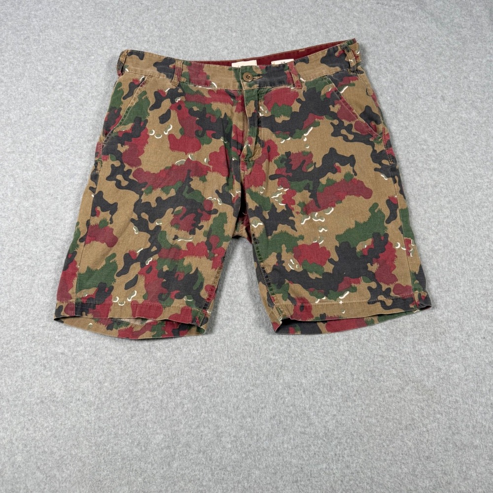 Koto Mens Slim Fit Alpenflage Camo Shorts Red Green Tan Size 32 Cotton